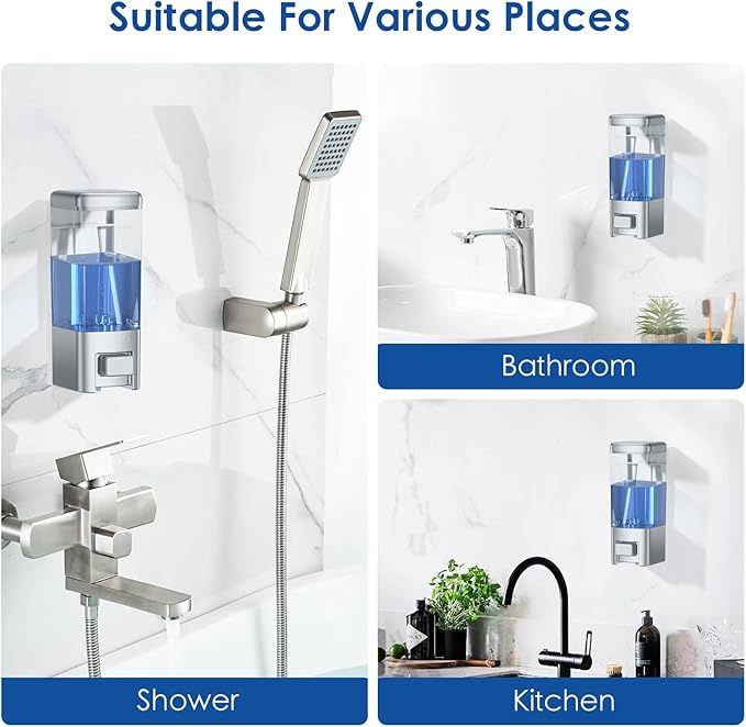 Manual Soap Dispenser, 17oz/500ml Wall Mount, Large Capacity Kitchen Bathroom Hand Soap Dispenser, Commercial Refillable Shampoo Shower Gel Lotion Dispenser, Chrome
