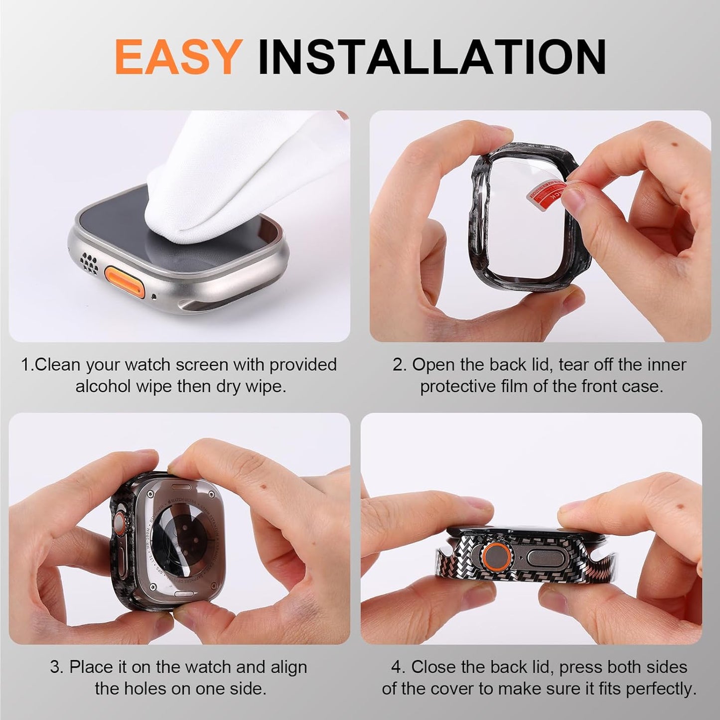 Metal Case Screen Protector for Apple Watch Ultra 3/2/Ultra 49mm, Rugged Bumper Thin Frame + 9H Tempered Glass Film + Ceramic-Like Back Cover, Shockproof Lightweight