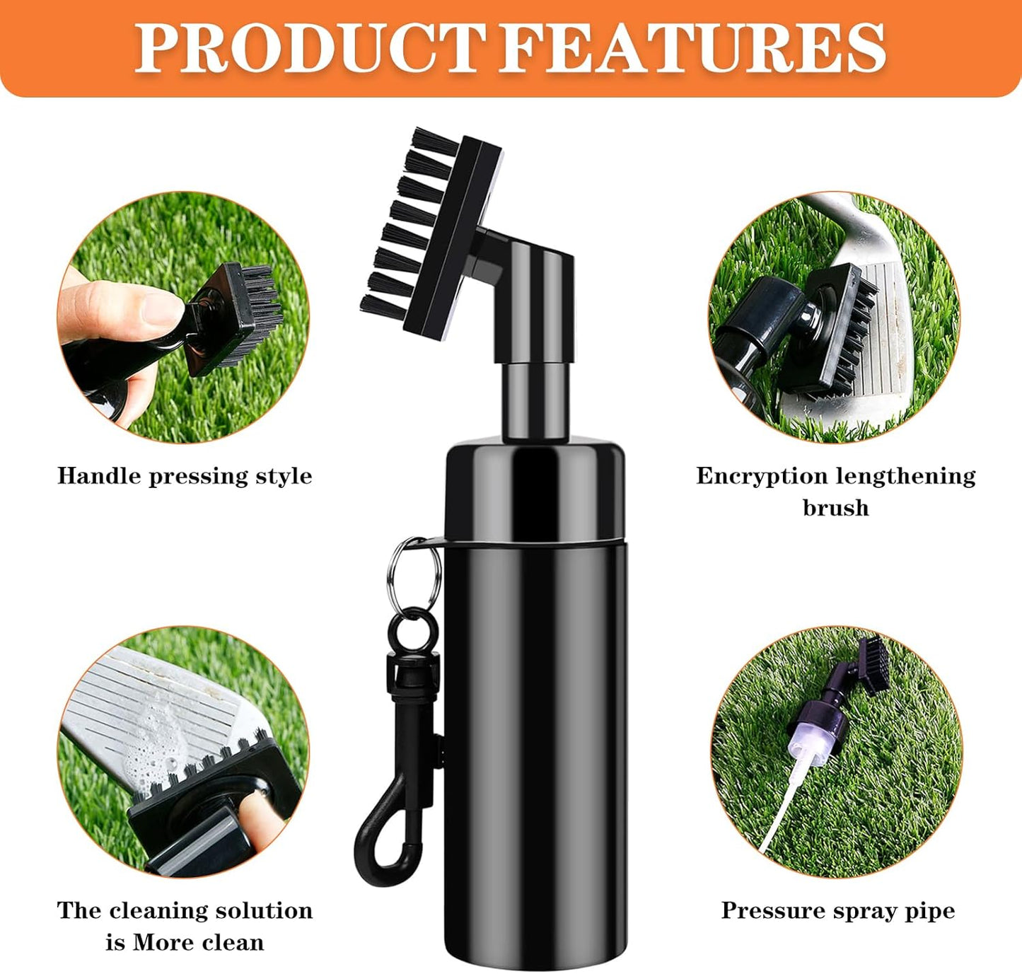 Pro Golf Club Cleaner,Includes Water Golf Club Brush Golf Towel Golf Accessories,Heavy Duty Retractable Clip- Squeeze Bottle for Easy Cleaning with Nylon Bristles- Holds 4 Oz Water(Black)