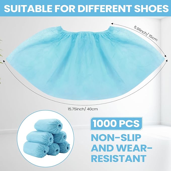 Vabean 1000 Pcs Disposable Shoe Covers Boot Cover Waterproof Nonslip Shoe Protector Covers for Indoor Carpet Floor Workplace Protection, One Size Fit Most (Light Blue)