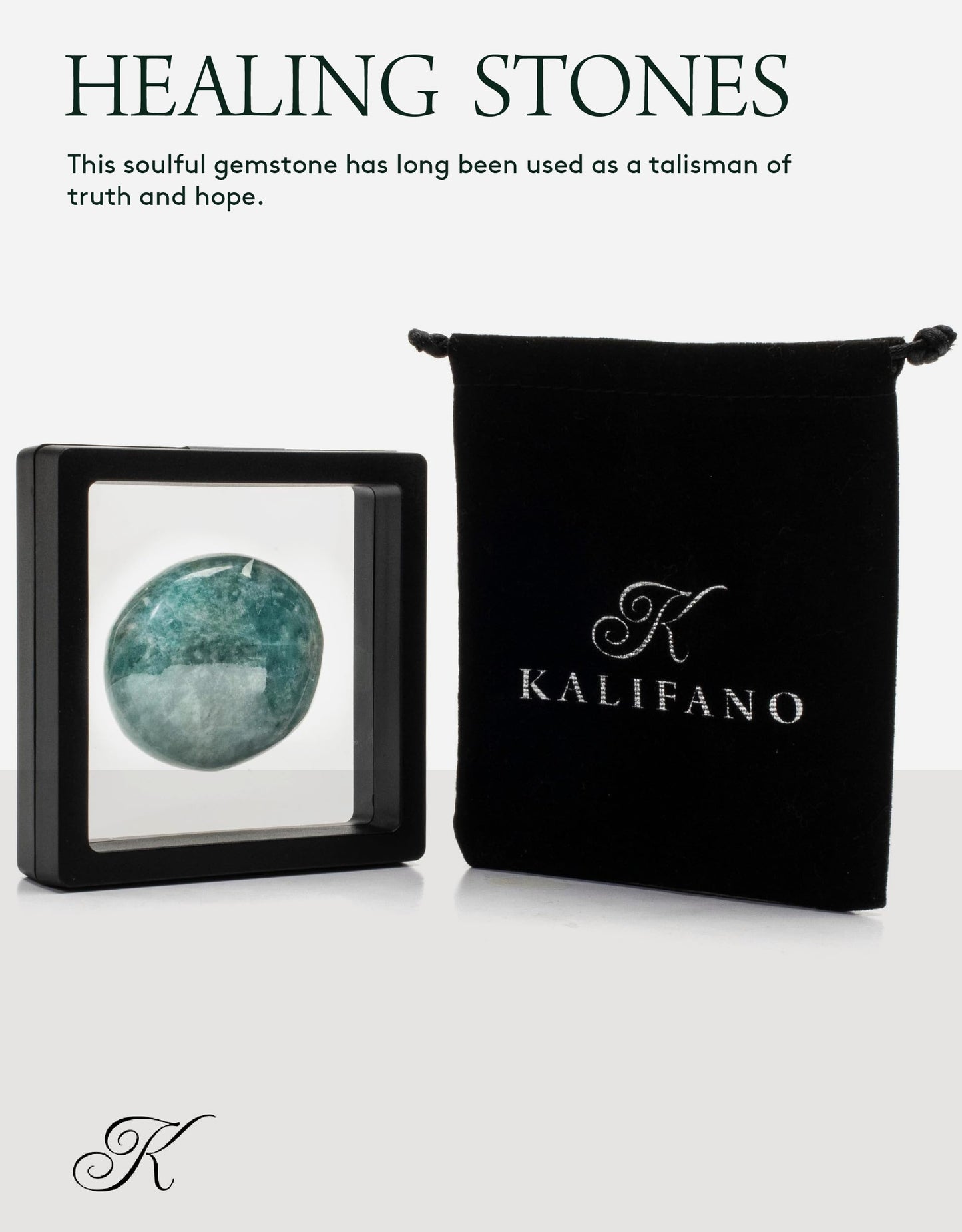 KALIFANO Palm Stone with Healing & Calming Effects - AAA+ Grade High Energy Worry Stone with Information Card - Reiki Crystal Used for Courage (Family Owned and Operated) (Amazonite)