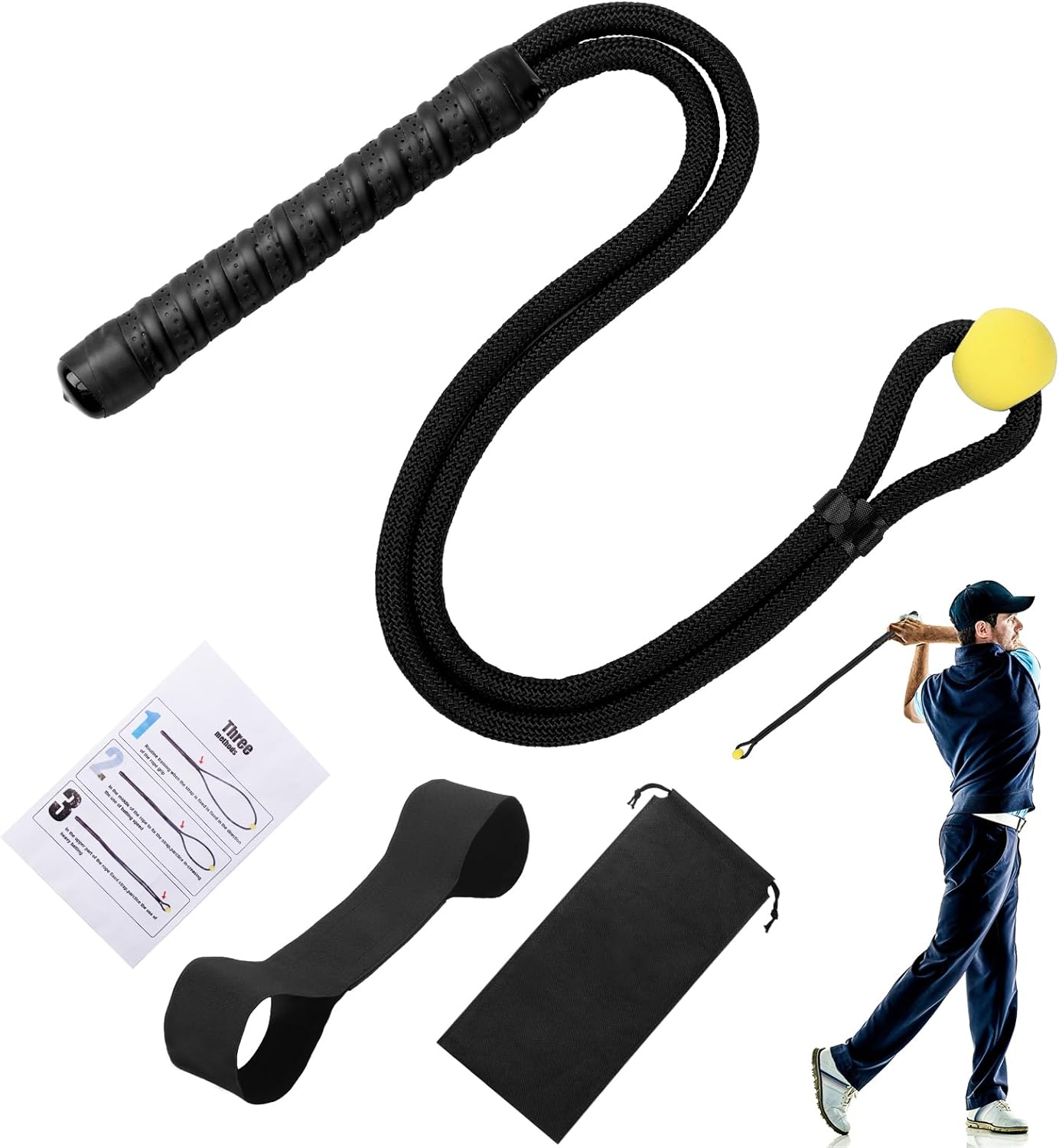 HOMIEE Golf Rope Swing Trainer Set, Golf Swing Training Aid & Swing Correcting Arm Band, Improve Speed, Tempo, Rhythm, Flexibility and Strength, Golf Gifts for Golfers of All Levels