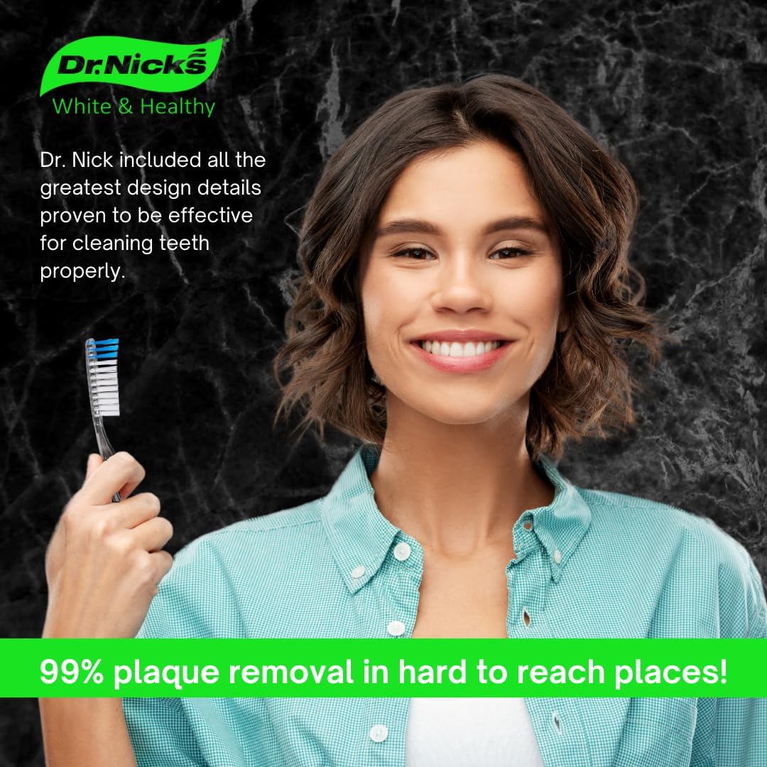 Dr. Nicks White & Healthy The Big Clean Large Toothbrush Medium Soft - Bulk Toothbrushes (4 Pack) - Dentist Designed Deep Gum Toothbrush - Large Head Medium Soft Toothbrushes for Adults