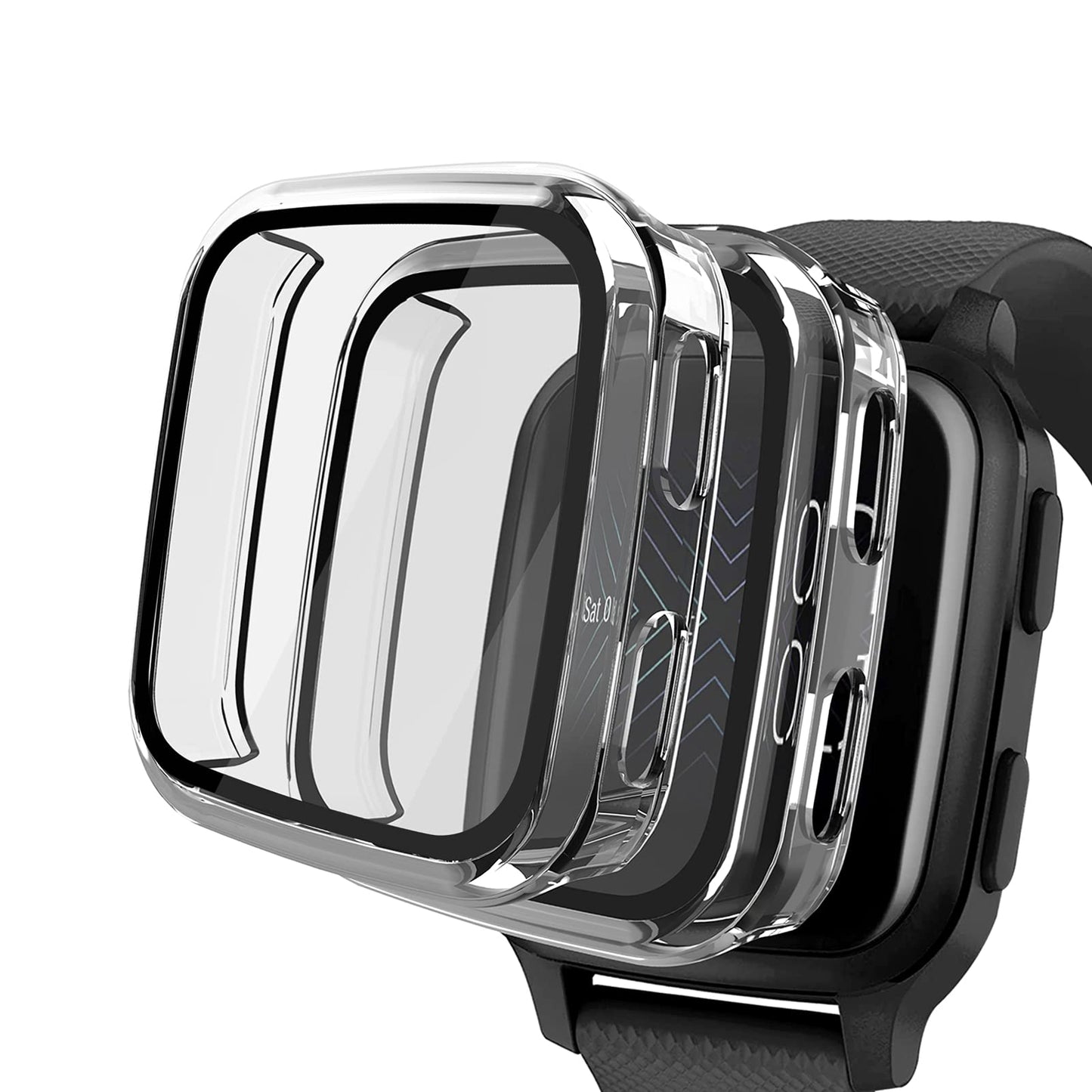 2 Packs Hard Pc Case Compatible With Garmin Venu Sq Screen Protector Built In 9H Tempered Glass, Nahai Full Cover Bumper All Aro