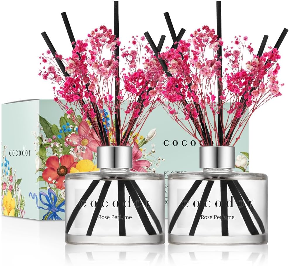 COCODOR Preserved Real Flower Reed Diffuser/Rose Perfume / 6.7oz(200ml) / 2 Pack/Reed Diffuser Set, Oil Diffuser & Reed Diffuser Sticks, Home Decor & Office Decor, Fragrance and Gifts