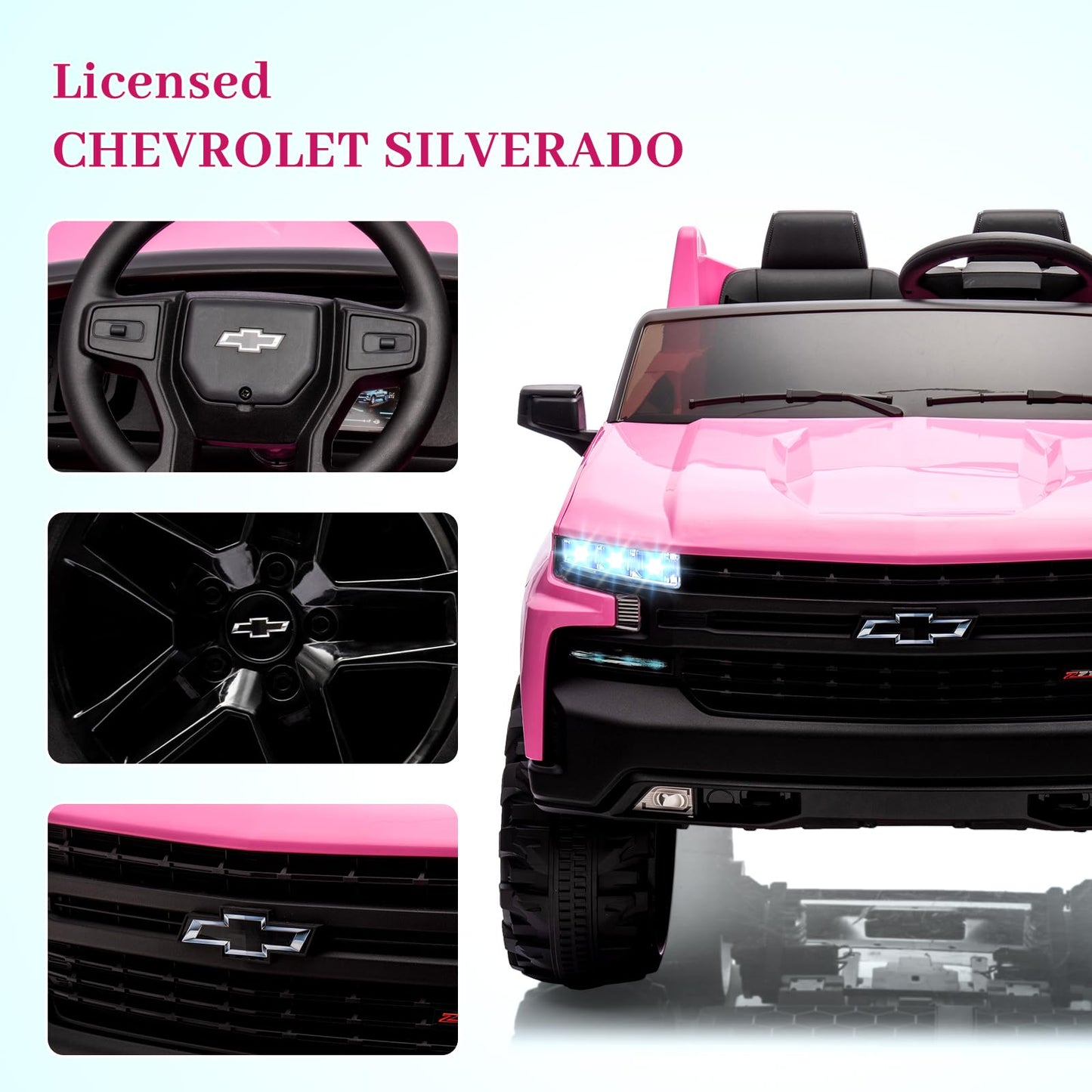 Jojoka Baby Car 24V 2-Seater Truck Licensed Chevrolet Silverado Ride On Toy w/Parent Remote Control,4xSpring Suspension, Wireless Music, Electric Vehicle Car for Kids Ages 3-8,Pink