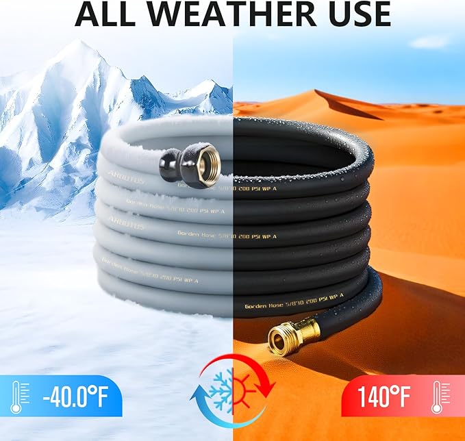 Garden Hose 5/8" x 50ft - Brass Rubber Heavy Duty Water Hose 600 PSI Burst Pressure, Durable Flexible Hose for Yard, Car Wash, Pets Black