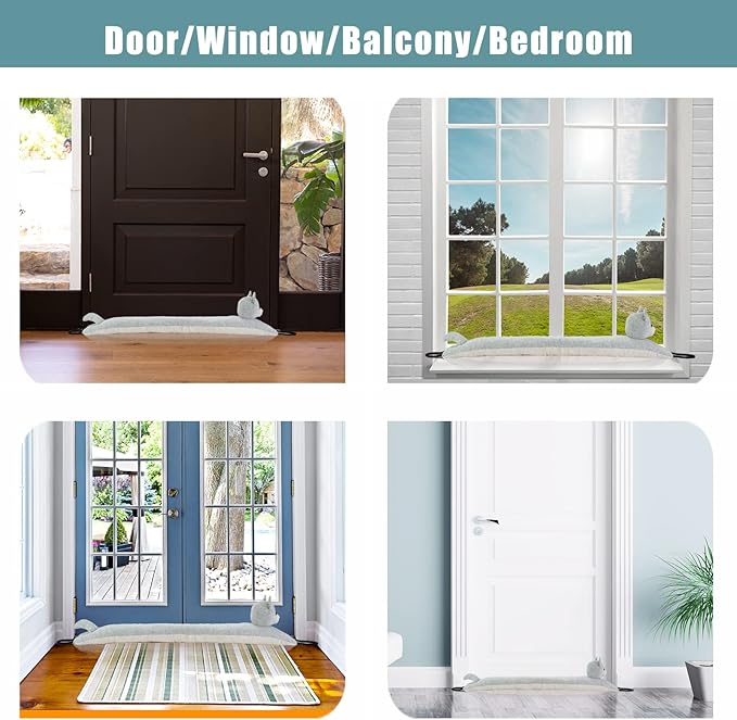 Marwood Under Door Draft Stopper Decorative Wind Stopper 30 inch for Door & Window, Weighted Animal Air Draft Stopper Snake Noise Blocker for Bottom of Door with Hanging Loops - Grey Cat