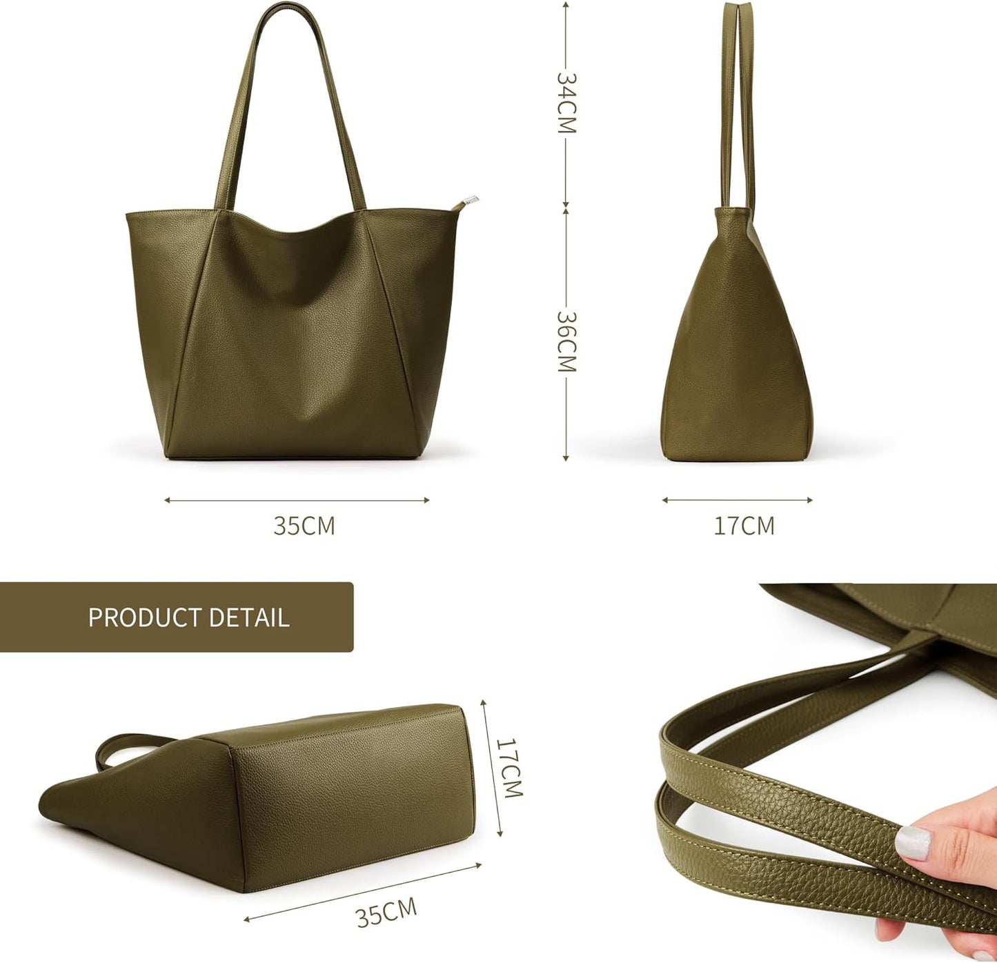 KALIDI Large Tote Bag Vegan Leather Casual Zipper Work Bag Weekender Hobo for Women 23L Oversize Shoulder Travel Purse