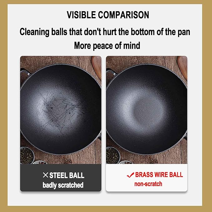 6PCS Brass Kitchen Cleaner, Scrubbing Scour Copper Scrubber Non Scratch Dishes Scrubber Kitchen Steel Wool Easy Scouring Scrubbing Brush Pot Pan Oven Washing Ball Golden Copper Scrubber
