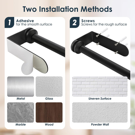 theaoo Under Cabinet Paper Towel Holder for Kitchen, Easy One-Handed Tear, Quick Release Knob for Easy Roll Loading, Wall-Mounted Dispenser, Self-Adhesive or Drill Mounting, Black Stainless Steel