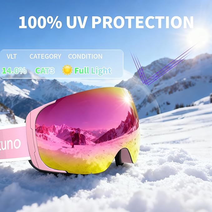 Ski Goggles for Men Women Adult & Youth, OTG Snowboard Goggles Anti Fog, Snow Goggles UV Protection Wide Vision