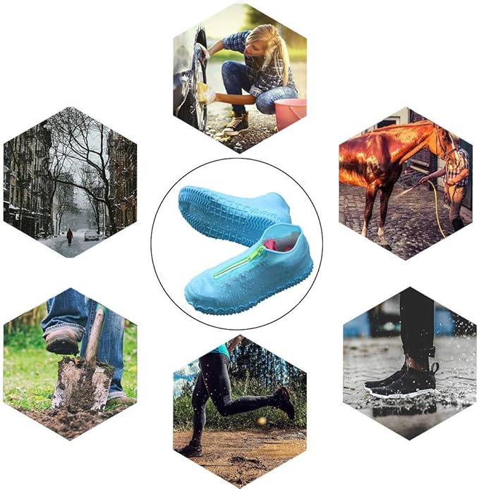Silicone Waterproof Shoe Covers, Upgrade Reusable Overshoes with Zipper, Resistant Rain Boots Non-Slip Washable Protection for Women, Men (XL (Women 11-13, Men 9.5-13), Blue)
