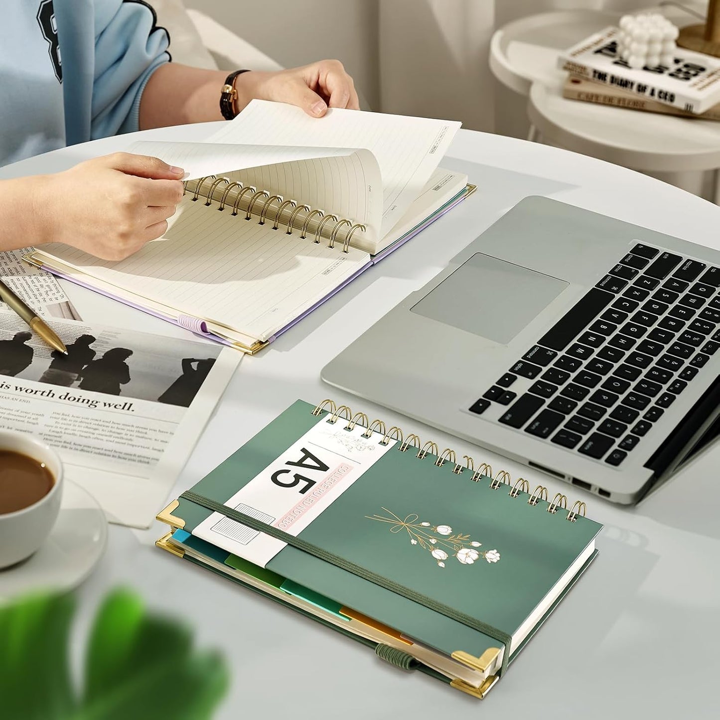 Hardcover Spiral Notebooks 6.1" X 8.4" Note Taking 5 Subject Notebook College Ruled with Dividers 240 Pages 100GSM Aesthetic Spiral Notebook for Work School Cute Journals for Women Writing, Green