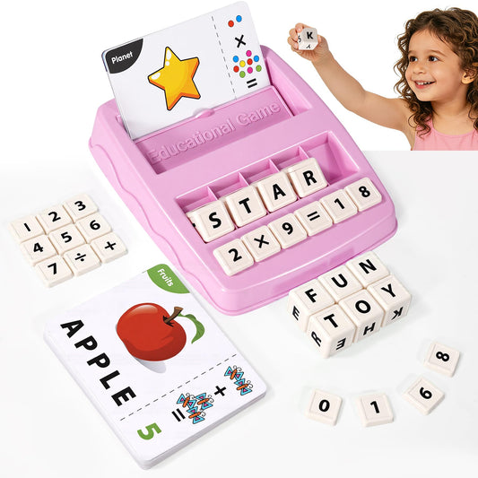 ACGROW Educational & Learning Toys for Kids, 3-8 Years Old Matching Games with Letter & Math Flash Cards, Christmas Birthday Gifts for Preschool Boys Girls Grandkids- Pink