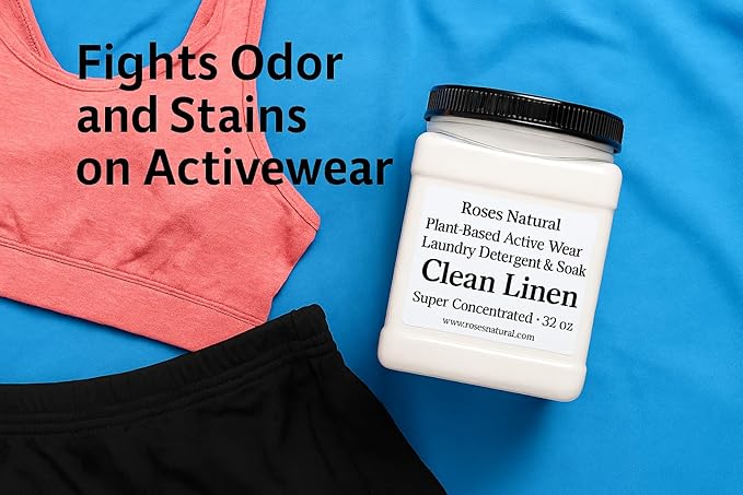 Active Wear Laundry Detergent & Soak – Plant-Based Sports Detergent for Gym Clothes, Leggings & Uniforms – Clean Linen Scent, Super Concentrated Powder