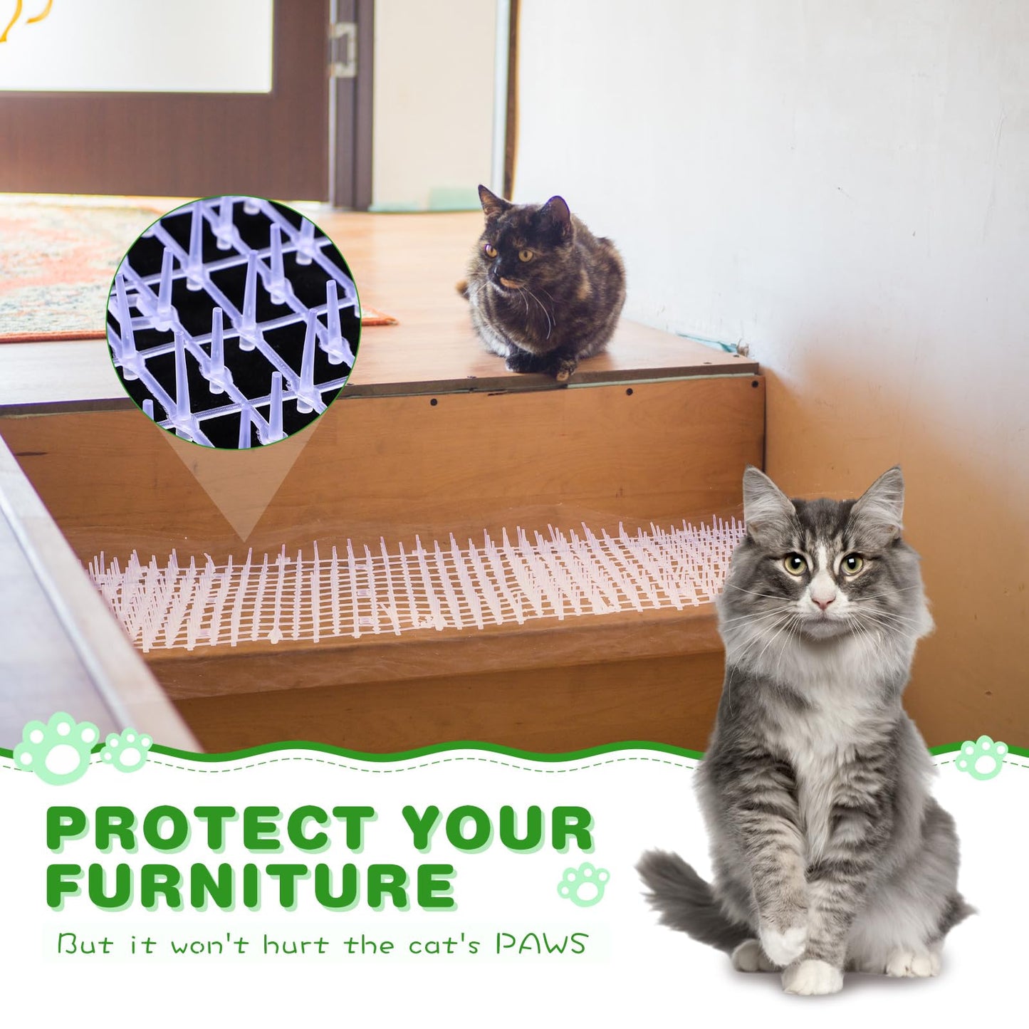 Sanwuta 2 Pcs 26.3 ft Cat Spike Mat Outdoor Cat Deterrent Mat with Spikes Prickle Strips Indoor Dog Digging Deterrent Anti Network Spikes with 10 Staples for Garden Fence(White)