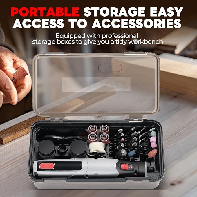 PHALANX Cordless Rotary Tool Kit, 4V 4000mAh Battery, 80 Accessories, 9 Speed Settings, 28000 RPM Max, Type-C Charging (PRT-Grey)