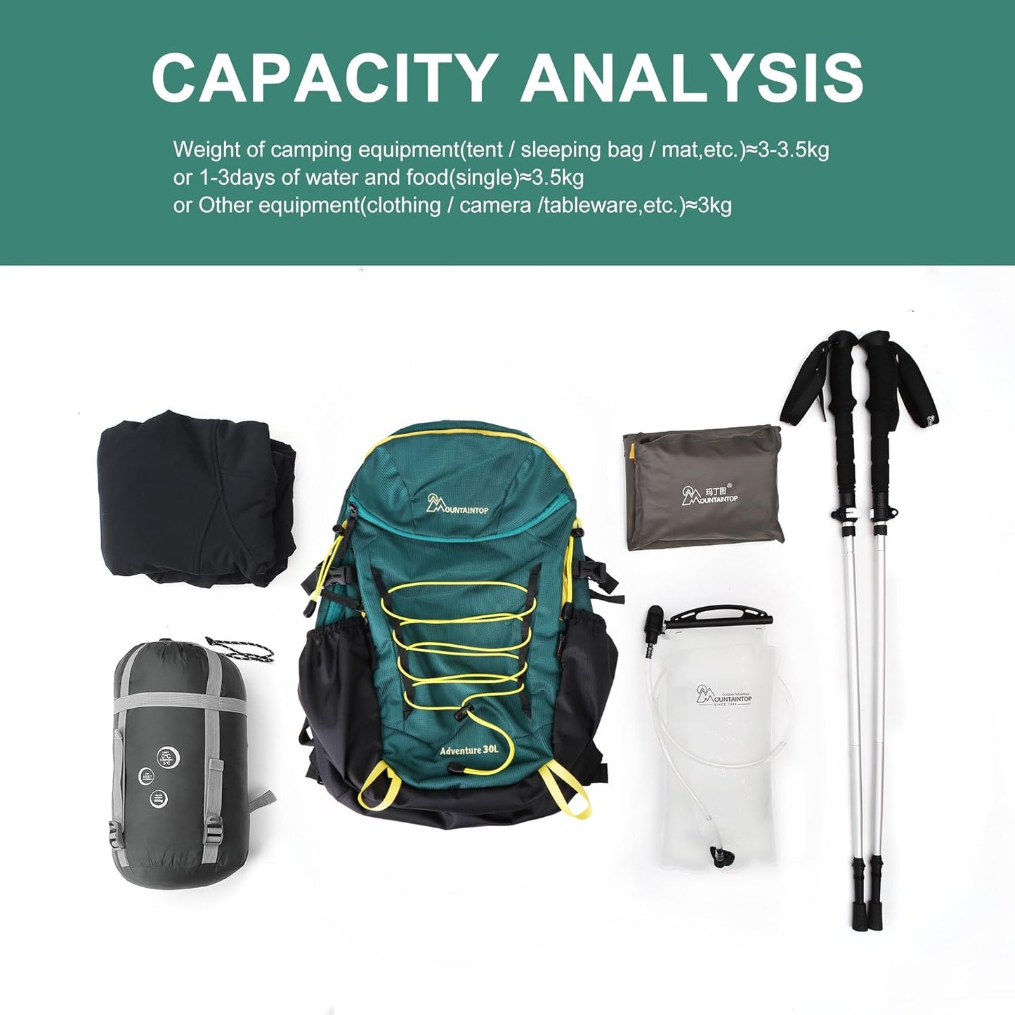 MOUNTAINTOP Hiking Backpack,30L Camping Backpack, Men Women Hiking Daypack Lightweight Travel Backpack for Camping Climbing Skiing Cycling