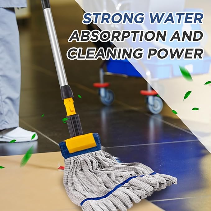Hushee 6 Pack Large Microfiber Tube Mop Heads 18 oz Heavy Duty Commercial Industrial Wet Mop Head Refill Reusable Machine Washable Looped End Mopheads for Hardwood, Tile, Laminate Floors (Yellow)