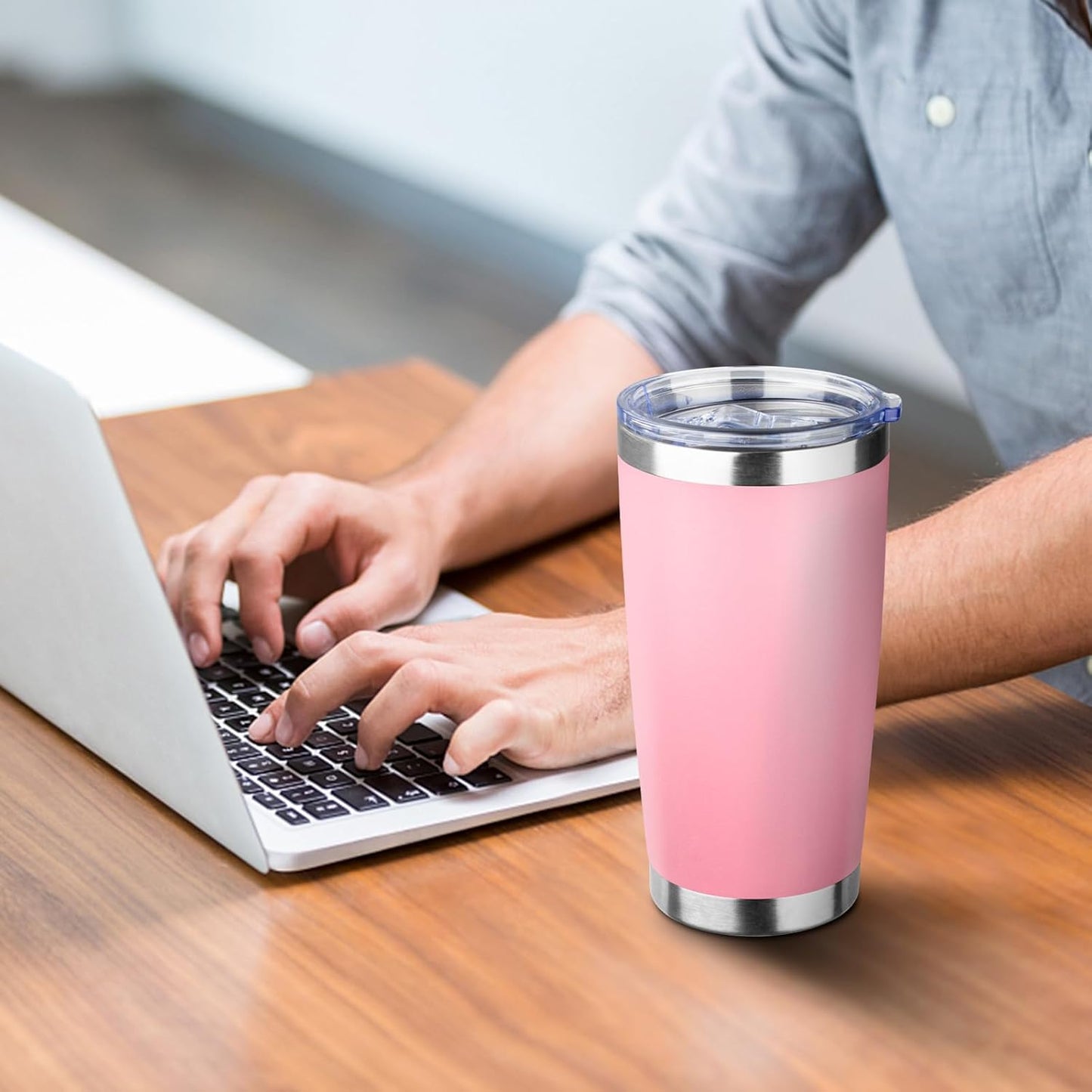 20oz Tumbler with Straw and Brush, Stainless Steel Vacuum Insulated tumbler, Double Wall Insulated Coffee Tumbler for Outdoor, Home, Travel,Office (Light Pink,1pcs)