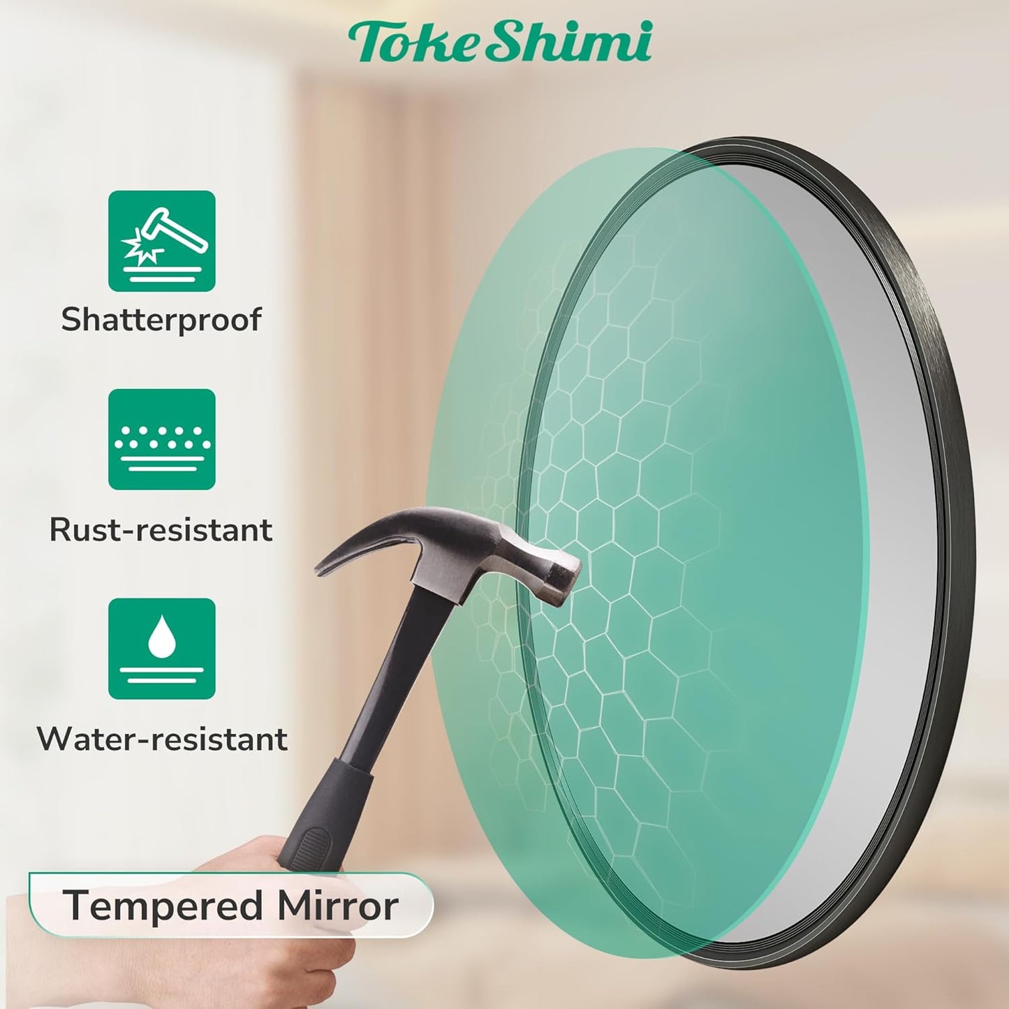 TokeShimi 36 in Round Black Mirror Framed for Over Sink Tempered, Shatterproof Round Mirror, 36x36 Circle Bathroom Vanity Mirrored Farmhouse for Entryway, Bedroom, Restroom, Vanity, Living Room