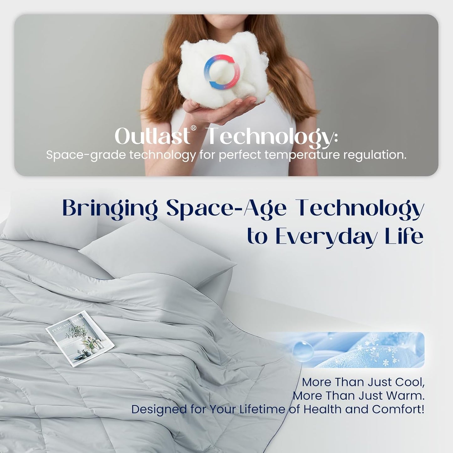 Dream Valley® Outlast® Deepsleep Cooling Comforter, Twin Size, NASA-Grade Space Technology Cooling Blanket for Hot Sleepers Night Sweats, Q-Max > 0.45 Aerocool™ Breathable, Cool Grey, 68"x90"