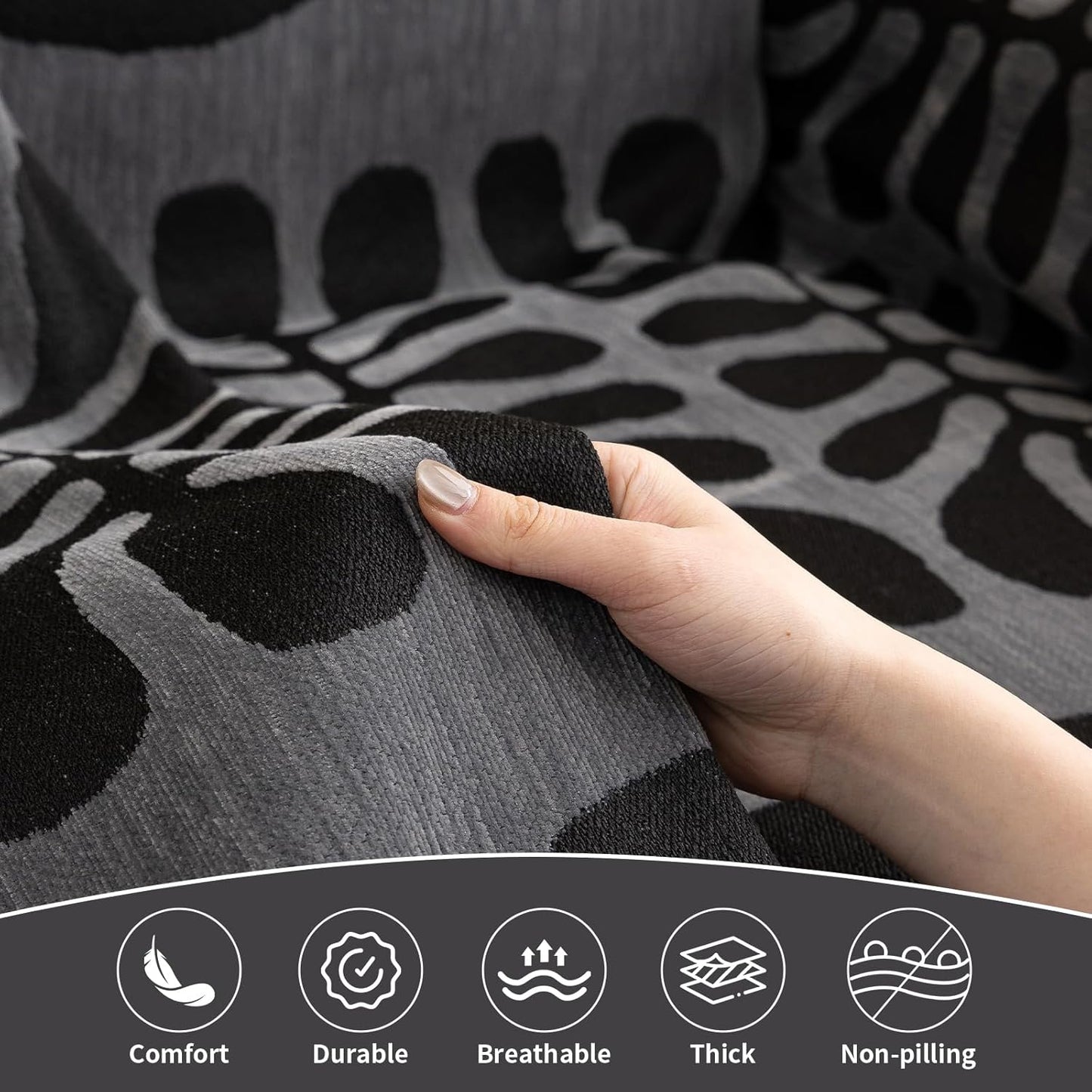 HANDONTIME Boho Couch Cover Blanket Geometric Striped Pet Covers for Couches and Sofas Dark Grey and Black Dog Cover for Couch Pet Friendly Chenille Sectional Sofa Covers for Pets Washable, 71" X150"