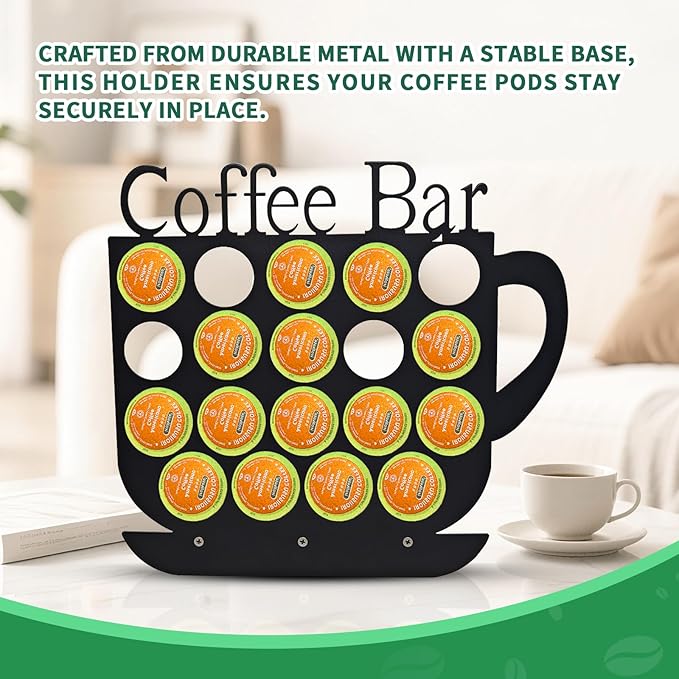 KingLive K Cups Holder Coffee Pod Holder Display, Coffee Bar Design Metal Stand, 19 Pods, Kitchen or Office Home Counter Organizer (Black)
