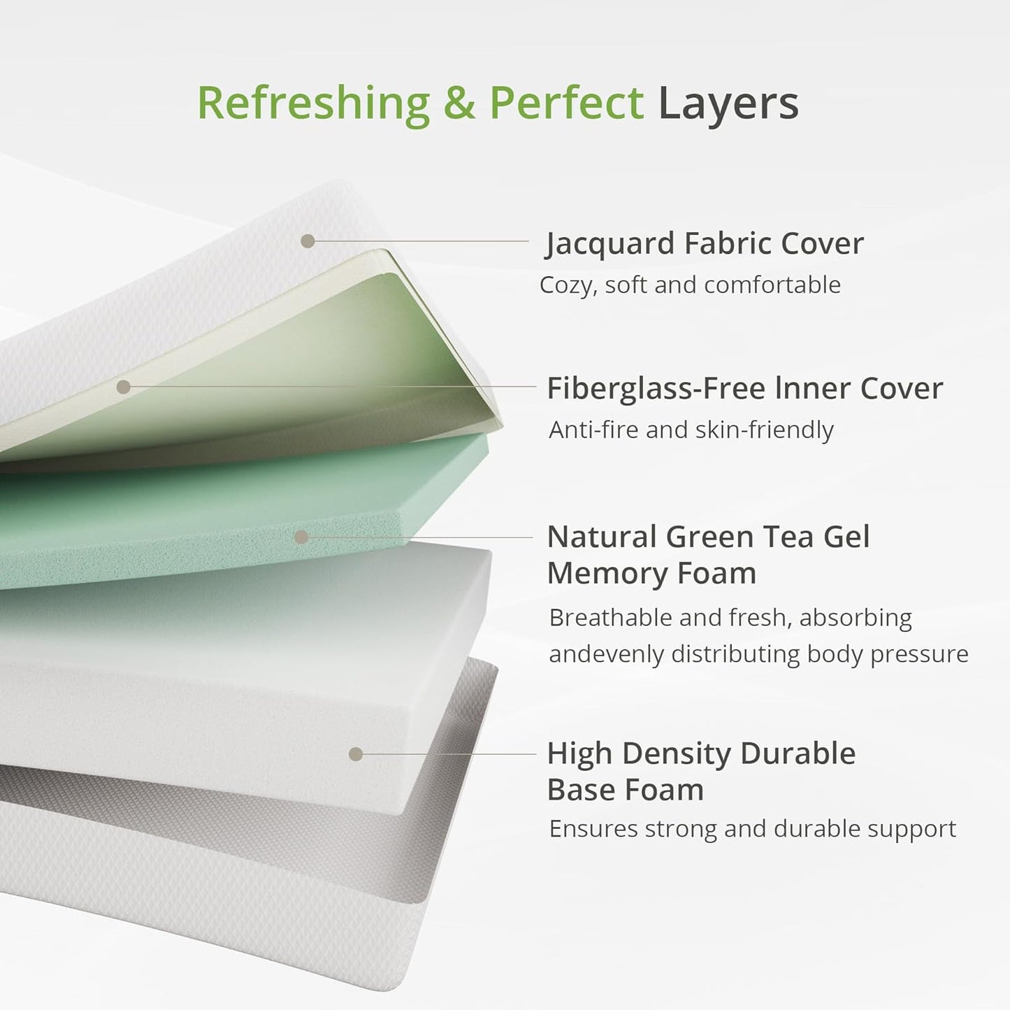 6 Inch Twin Mattress for Kids, Memory Foam Mattress with Cooling Green Tea Gel, Relieve Pressure with Medium Firm Support, CertiPUR-US Certified, 75''L x 38''W, White