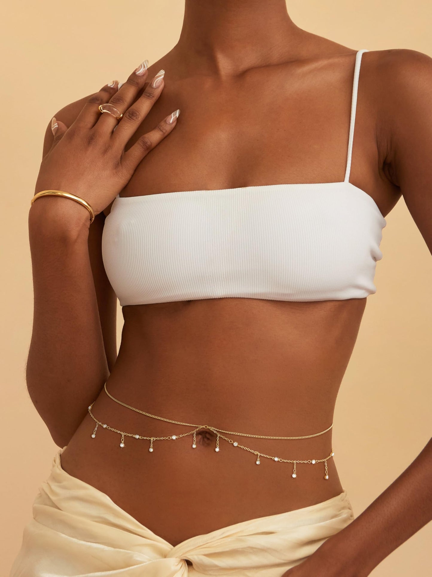 CHESKY Gold Waist Chain for Women Trendy, Dainty 14k Gold Plated Layered Belly Chain Adjustable Waterproof Sexy Bikini Cuban CZ Chain Hypoallergenic Non Tarnish Body Chain Jewelry for Women Gifts