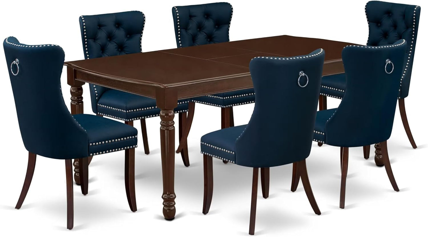 East West Furniture DODA7-MAH-29 7 Piece Dining Table Set Includes a Rectangle Kitchen Table with Butterfly Leaf and 6 Polyester Fabric Padded Chairs, 42x78 Inch, Mahogany