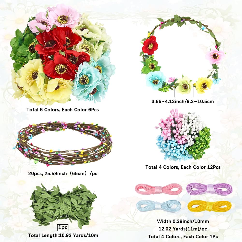 BEAMARKER 20 Sets Flower Crowns Making Kit Make Your Own Flower Crown Wreath Garland Headbands Craft Kit Handmade DIY Fairy Floral Hair Accessories Gift Christmas Bulk Items for Women