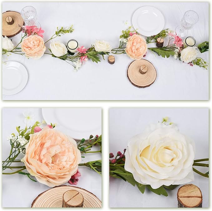 DearHouse 2Pcs Artificial Peony Flower Garland - Silk Peony Garland with Pink and White Flowers for Wedding Party Table Decoration,6ft/Strand