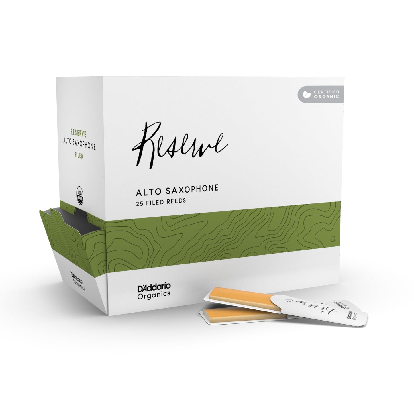 DAddario Organic Reserve Alto Saxophone Reeds - Sax Reeds - Individually Sealed - 3.0+ Strength, 25 Pack