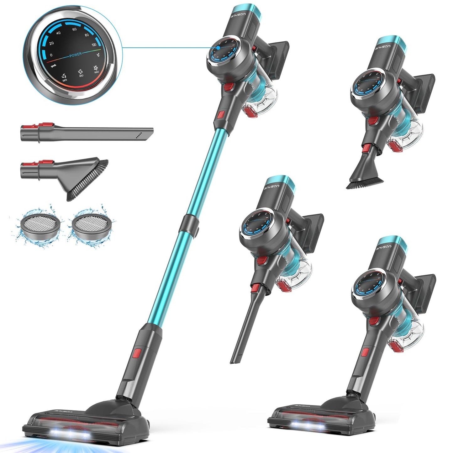 ZVSAHYX Cordless Vacuum Cleaner, 550W/45KPa Cordless Vacuum, 65 Mins Run Time, Self-Supporting Design,Stick Vacuum with OLED Dis