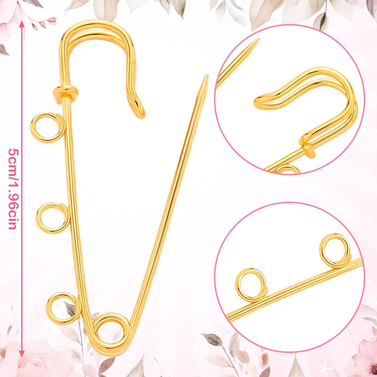 Tondiamo 131 Pcs Brooch Pins Making Kit Brooch Charms for Women Shirt Sweater Shawl Clips Bling DIY with 50 Pendants 50 Jump Rings and Tool Safety Pins with 3 Loops Bulk for Sock Pant Waist Tightener