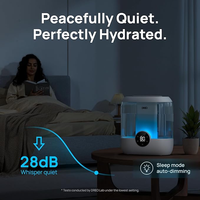 DREO Smart Humidifiers for Bedroom, 6L Top Fill Supersized Cool Mist Humidifier for Large Room, 60 Hour Runtime, Quiet Ultrasonic Humidifiers for Plants, Baby, Indoor, Home, Night Light, White