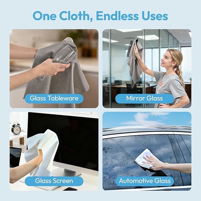 Nanoscale Microfiber Cloths 15.55”x 15.55”, Glass Window Mirror Stainless Steel Car Cleaning, Streak-Free, Lint-Free, Super Thick & Absorbent, Reusable, 6 Pack (White)