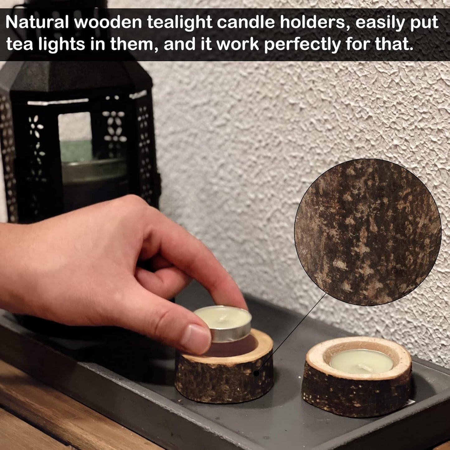Set of 12 Wooden Tea Light Candle Holders, Personalized Natural Wooden Votive Vintage Tea Light Candle Holders for Rustic Centerpieces for Dining Table Wedding Party (2.36" W*0.98" H)