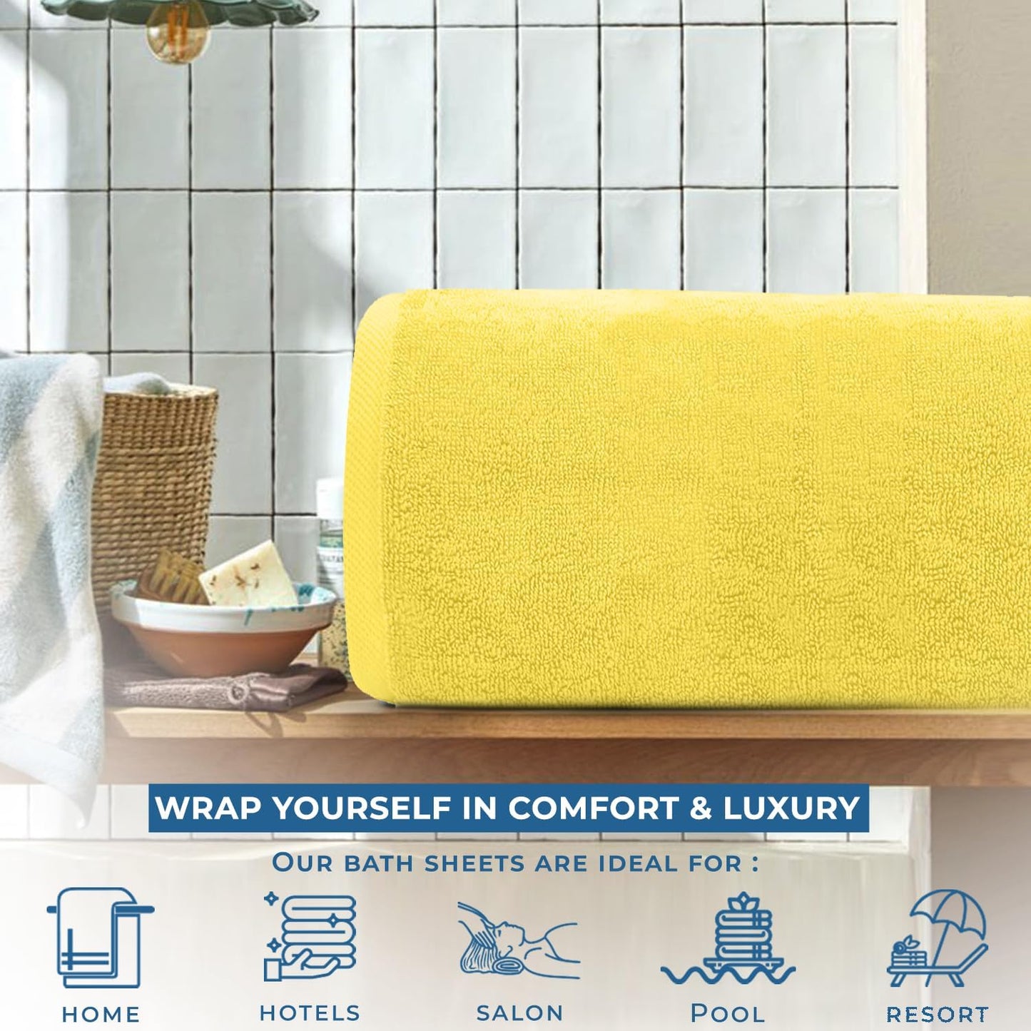 DAN RIVER Pack of 1 Bath Sheet 40x80 Inches, Large Bath Towels Oversized for Adults, Soft and Absorbent Hotel Towels - Yellow