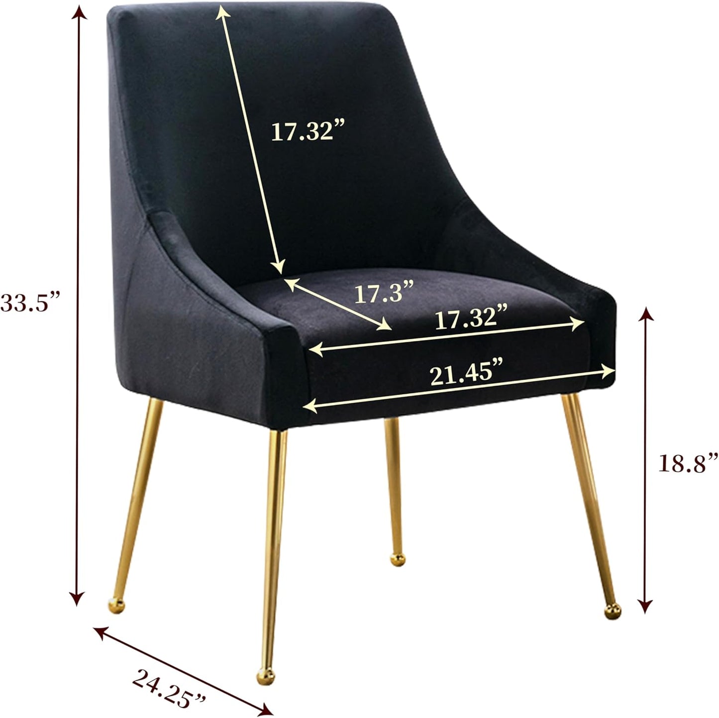 Modern Velvet Dining Chairs Set of 2, Contemporary Upholstered Furniture Collection with Polished Gold Metal Legs, Elegant Accent Chairs for Kitchen Living Room(Black)