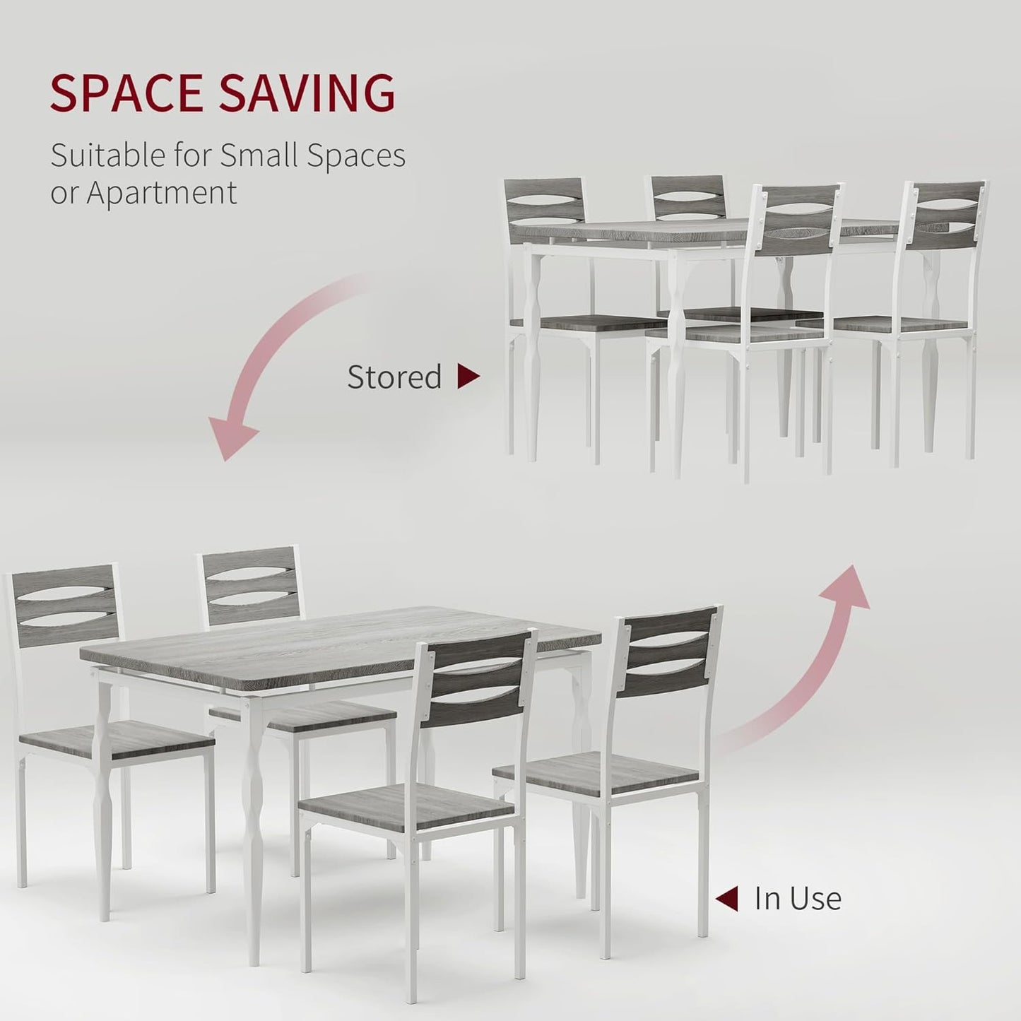 GarveeHome 5 Piece Dining Table Set, Industrial Style Dining Table and Chairs Set for 4, Kitchen Table Set for Dining Room Kitchen Apartment, Grey