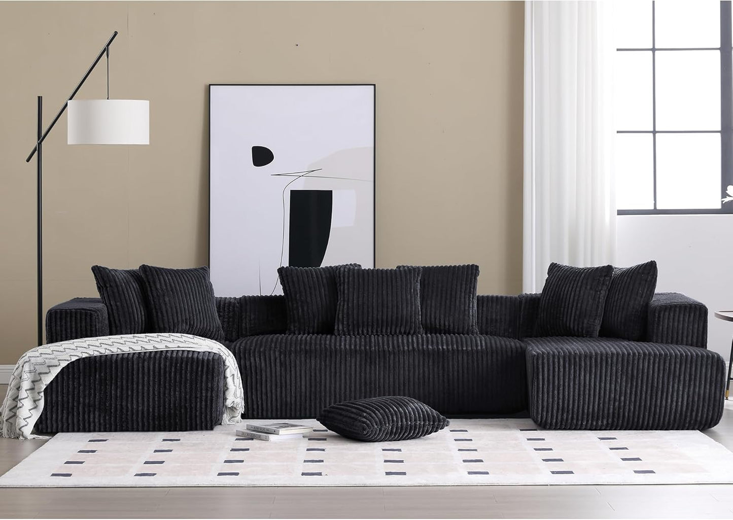 Eafurn Free Combination Cloud Boneless Modular Sectional Sofa with Chaise Lounge,Modern Minimalist Upholstered Couches, Oversized U Shaped Lounge Sofa Couch w/ 8 Pillows