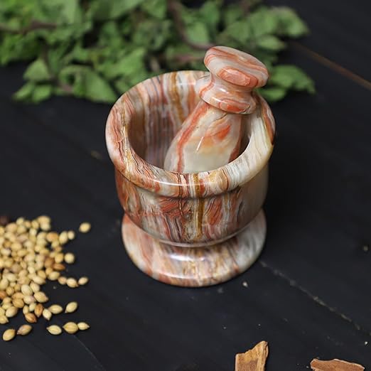 Exquisite Marble Mortar and Pestle Set - Your Ultimate Kitchen Essential for Grinding Spices, Making Guacamole, Salsa, Pesto, and Crushing Pills (Onyx Green, Oval Shape (2.5"))