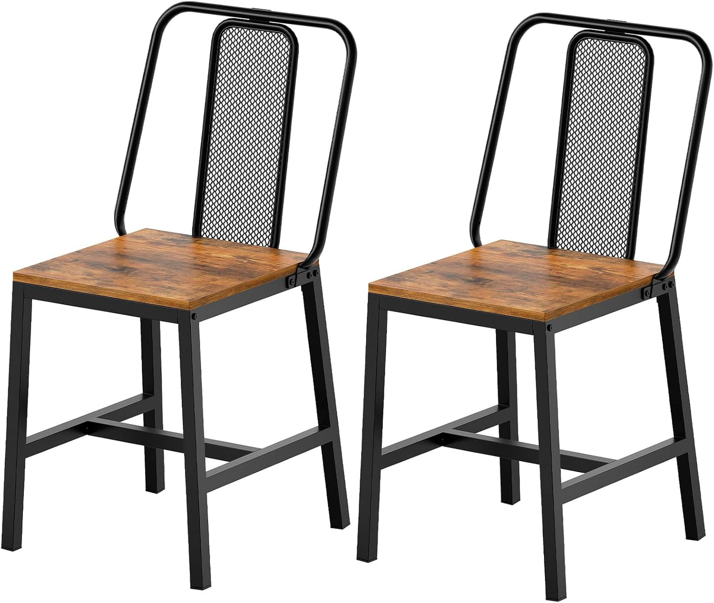 Dining Chairs Set of 2, Wooden Kitchen Chairs, Farmhouse Dining Chairs with Back Support, for Living Room, Kitchen, Rustic Brown and Black CY01L2BRN1