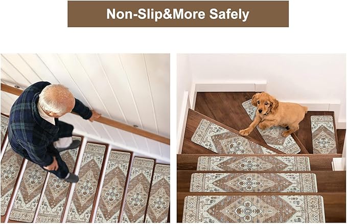 OJIA Super Non-Slip Stair Treads for Wooden Steps, 30"X8" Indoor Stair Runners Slip Resistant Stair Rugs Safety Mats for Dogs, Kids & Elders, Rubber Backed Stair Treads Stair Covers (15PC)