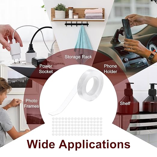 PATIKIL Double Sided Tape Heavy Duty, Transparent Nano Adhesive Mounting Tape for Picture Hanging Walls Decor, 1 Roll 3 Meterx15mmx1mm Strip & 200 Pcs 8mmx1mm Circle