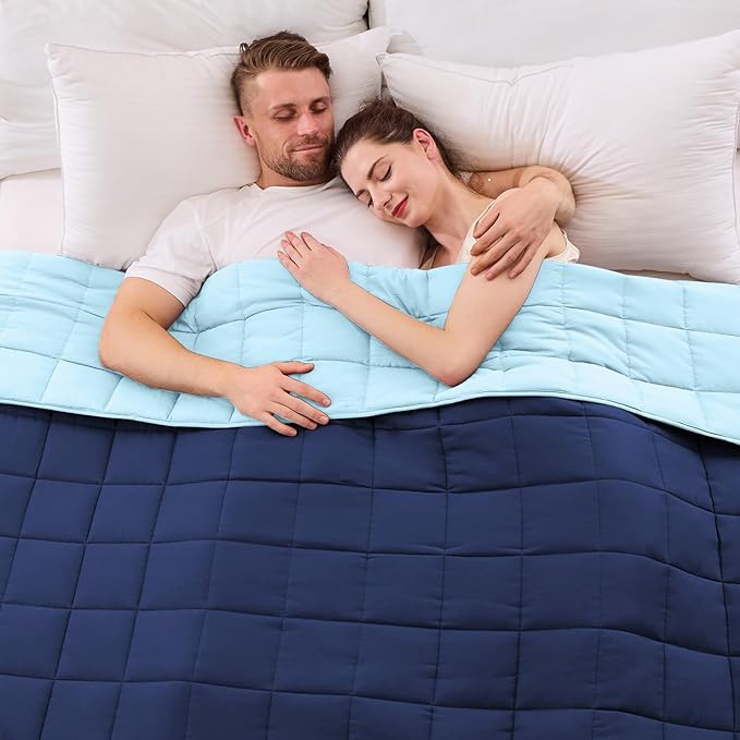 King Size Weighted Blanket for Adults (20 lbs, 80” x 87”, Navy & Blue) Cooling Heavy Blanket for Sleeping Perfect for 190-210 lbs, Breathable Blanket for Adults & Couple All Season, Machine Washable