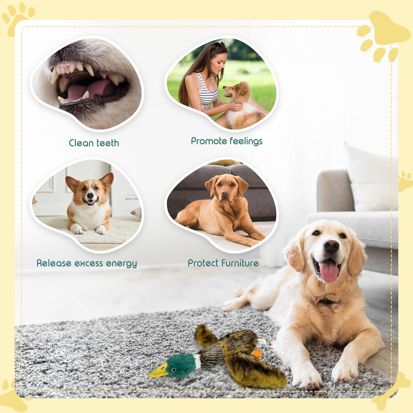 k8PurrDog Large Squeaky Dog Toys, Tough Plush Squeaky Duck Dog Toy with 3 Sounds to Keep Them Busy, Interactive Filled Chew Toys for Small Medium and Large Dogs